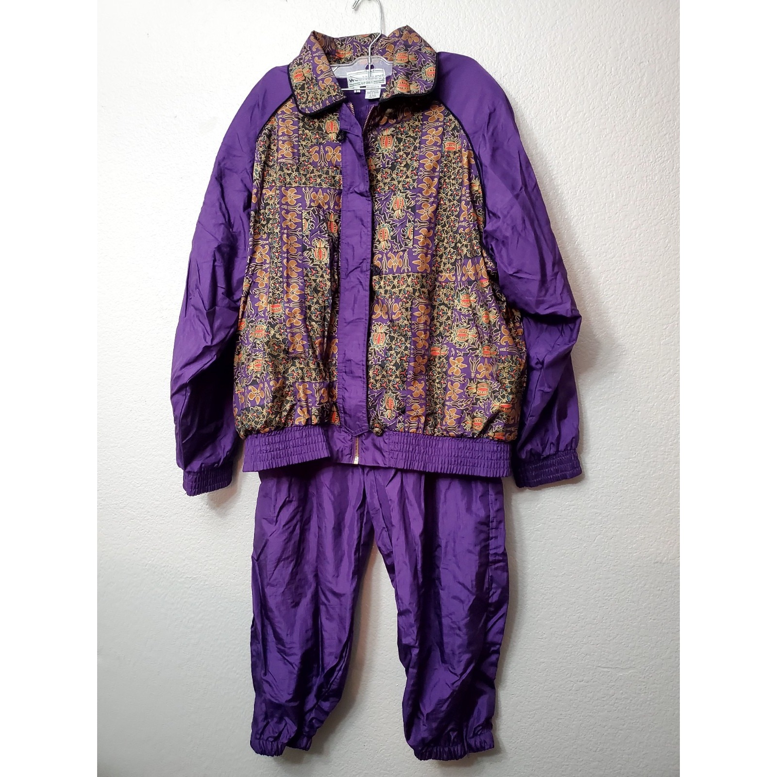 Vintage 90s Westbound Sport Purple Nylon Track Suit Jacket Pants Set Size L
